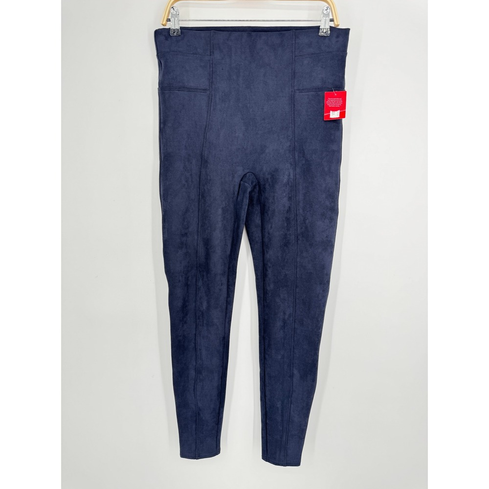 Spanx Faux Suede Leggings XL Tall Classic Navy High Rise Compression Slimming - Picture 4 of 12